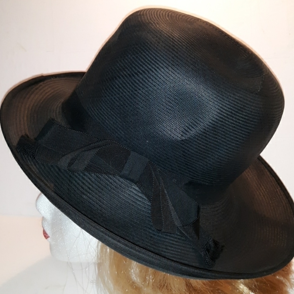 Vintage ladies black dress hat bow - Picture 3 of 6